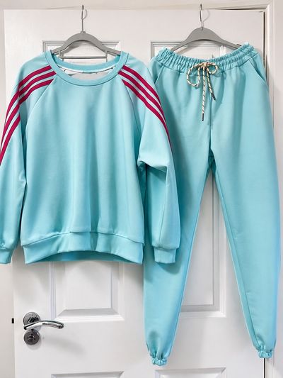 Light Blue Tracksuit With Red Stripes